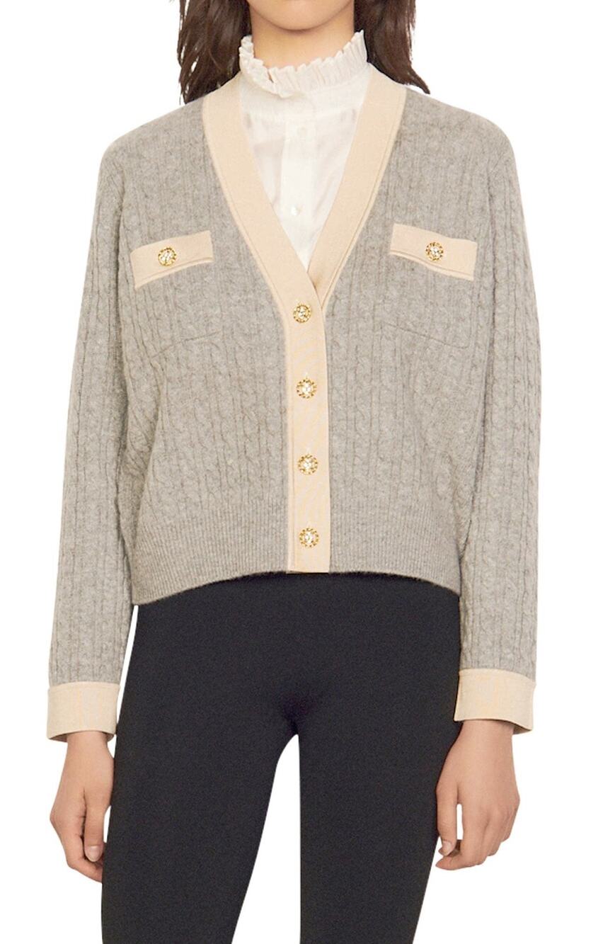 Sandro Jane Cable Knit Wool Cashmere Crop Cardigan - 0 Grey